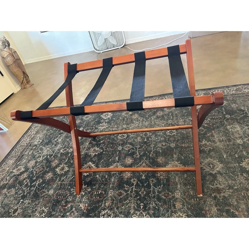 Vintage Suitcase Luggage Rack Holder Folding Wooden Reddish-Brown